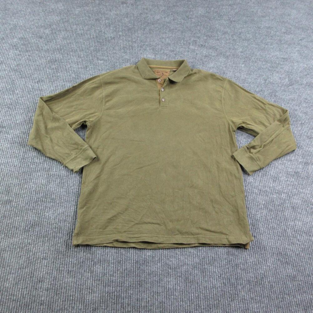 Reel Legends Polo Shirt Mens L Green 100% Cotton Long Sleeve Collared Casual